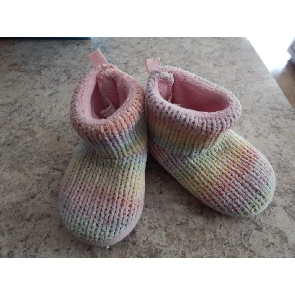Wonder Nation Toddler Girls Size 5 Knit Slipper Boots Pink Multicolor Hard Sole